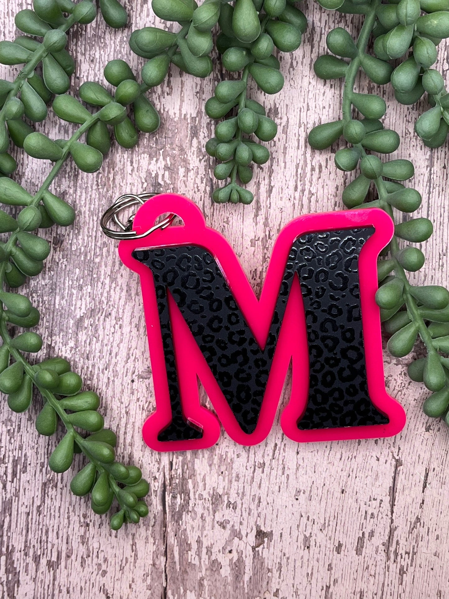 Black and Hot Pink Letter Keychain