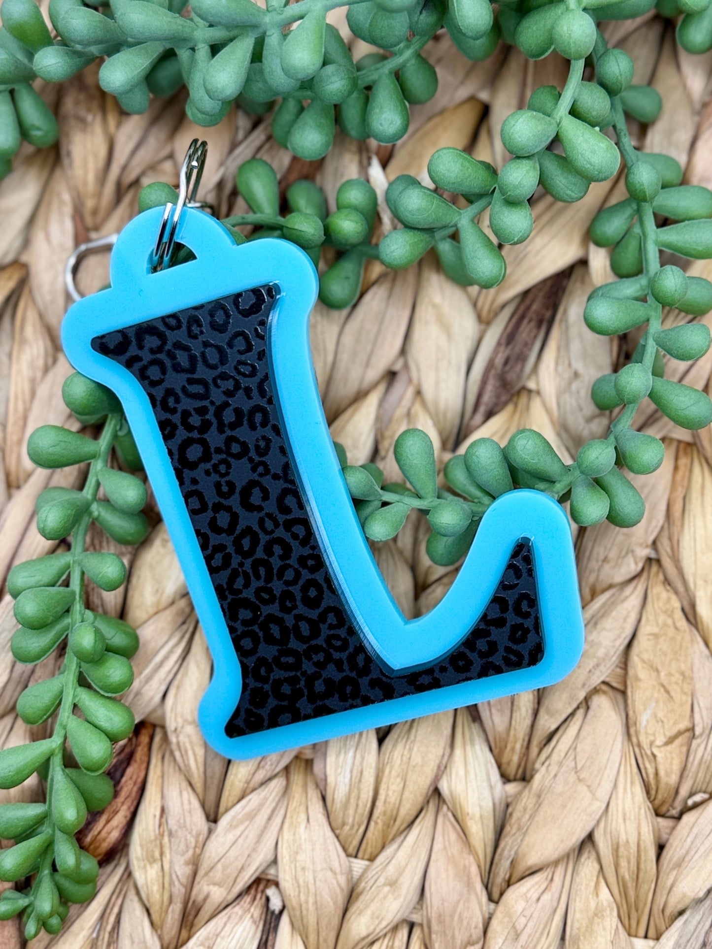 Black and Turquoise Letter Keychain
